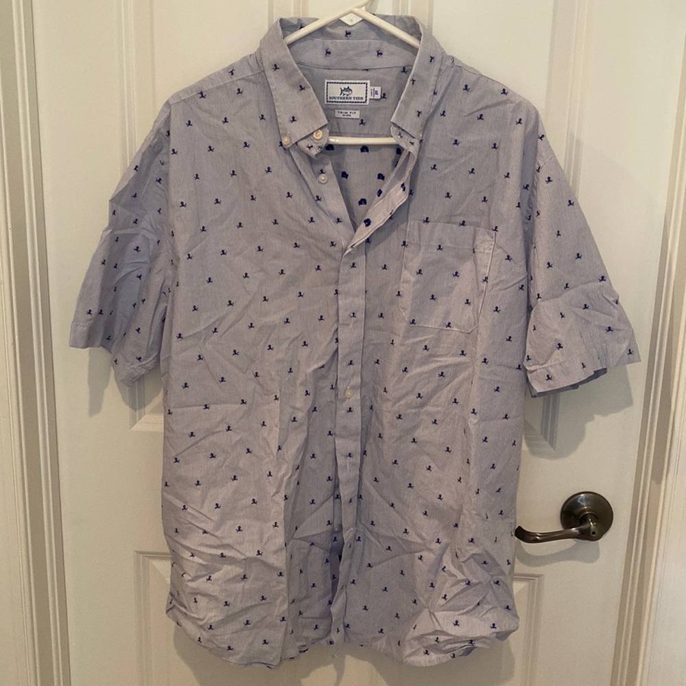 Southern Tides Men's Short‎ Sleeve Blue Button Down Trim Fit Size XL